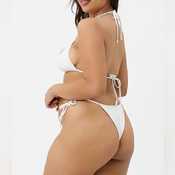 NWOT Frankie's Bikinis Tia Ribbed String Bikini Bottom In White Size Large - Picture 1 of 12